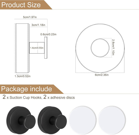 ZESLMG Adhesive Hooks for Shower, Black Self Sticky Hooks for Glass Window Kitchen Wall, Removable Bath Robe Loofah Door Wreath Coat Towel Hook No Damage for Hanging, 2 Pack