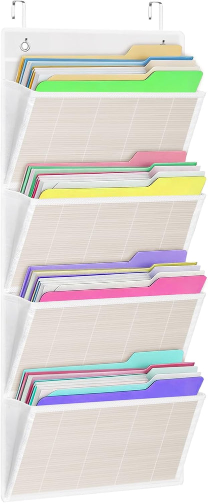 homyfort Over the Door File Organizer, Wall Hanging File Folders with 5 Large Pocket for Mails, Magazines, Back to School Supplies,Office Chart Storage, Paper Organization (Grey)