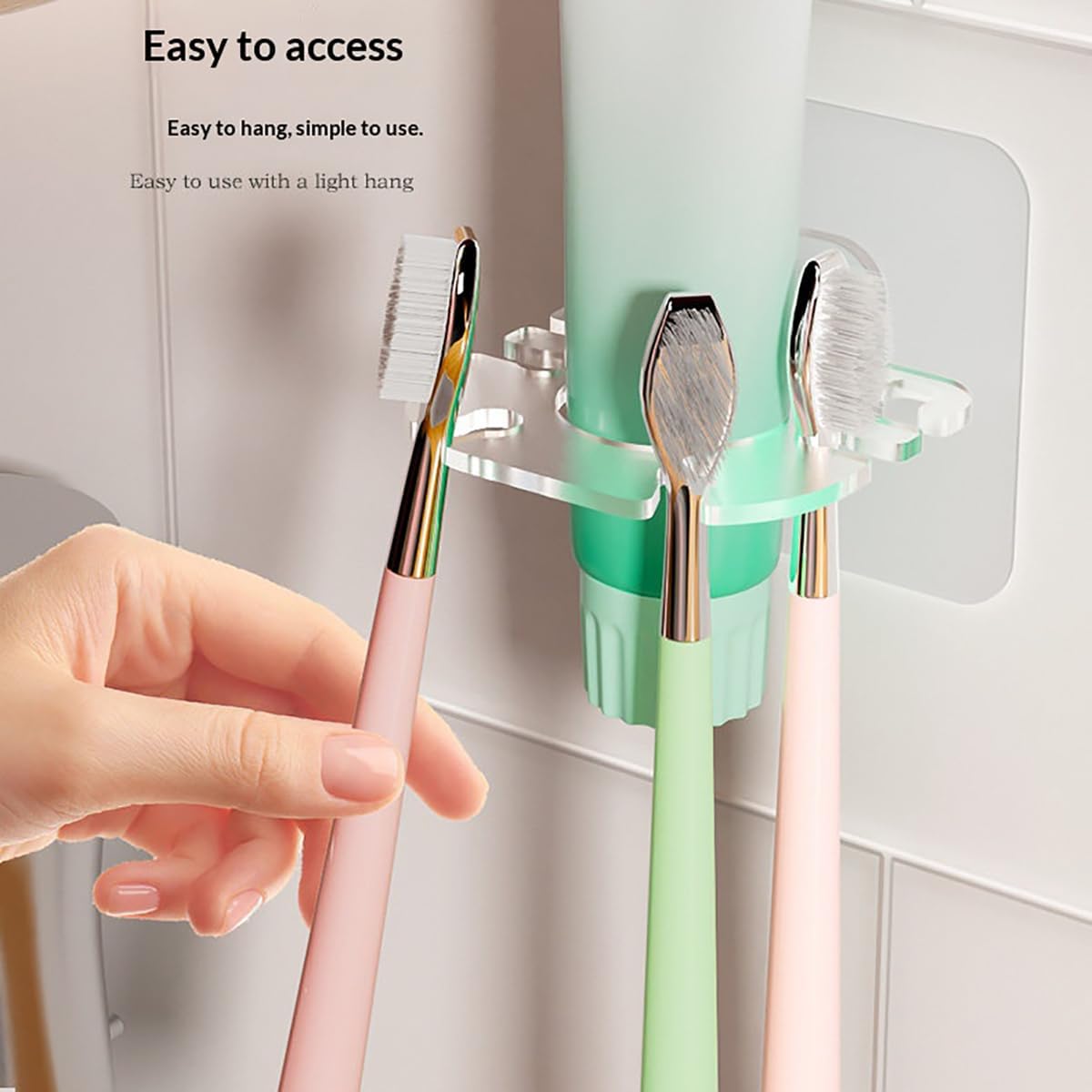 Wall Mounted Toothbrush Holder 2 Pack, No Drill Self Adhesive 6 Slots Clear Waterproof Bathroom Organizer for Electric Toothbrush