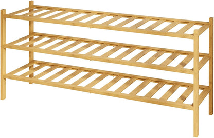 Kitsure Bamboo Wooden Shoe Rack for Closet - Stackable Shoe Organizer with Modular Structure, Space-Saving Shoe Shelf for Entryway, Living Room, Bedroom, 26.8" x 11" x 18.9", Natural