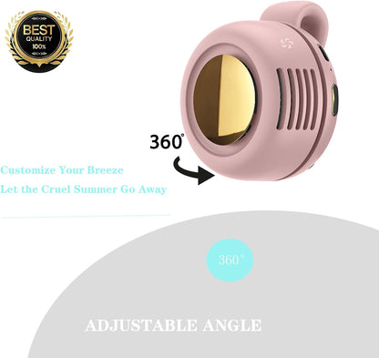 Portable Silent Bladeless Clip On Fan, Mini Fan With Clip, Rechargeable Personal Held Fans, Adjustable 3-Speed Suspended Waist Fans for Outdoor,Camping,Travel,Office (Pink)