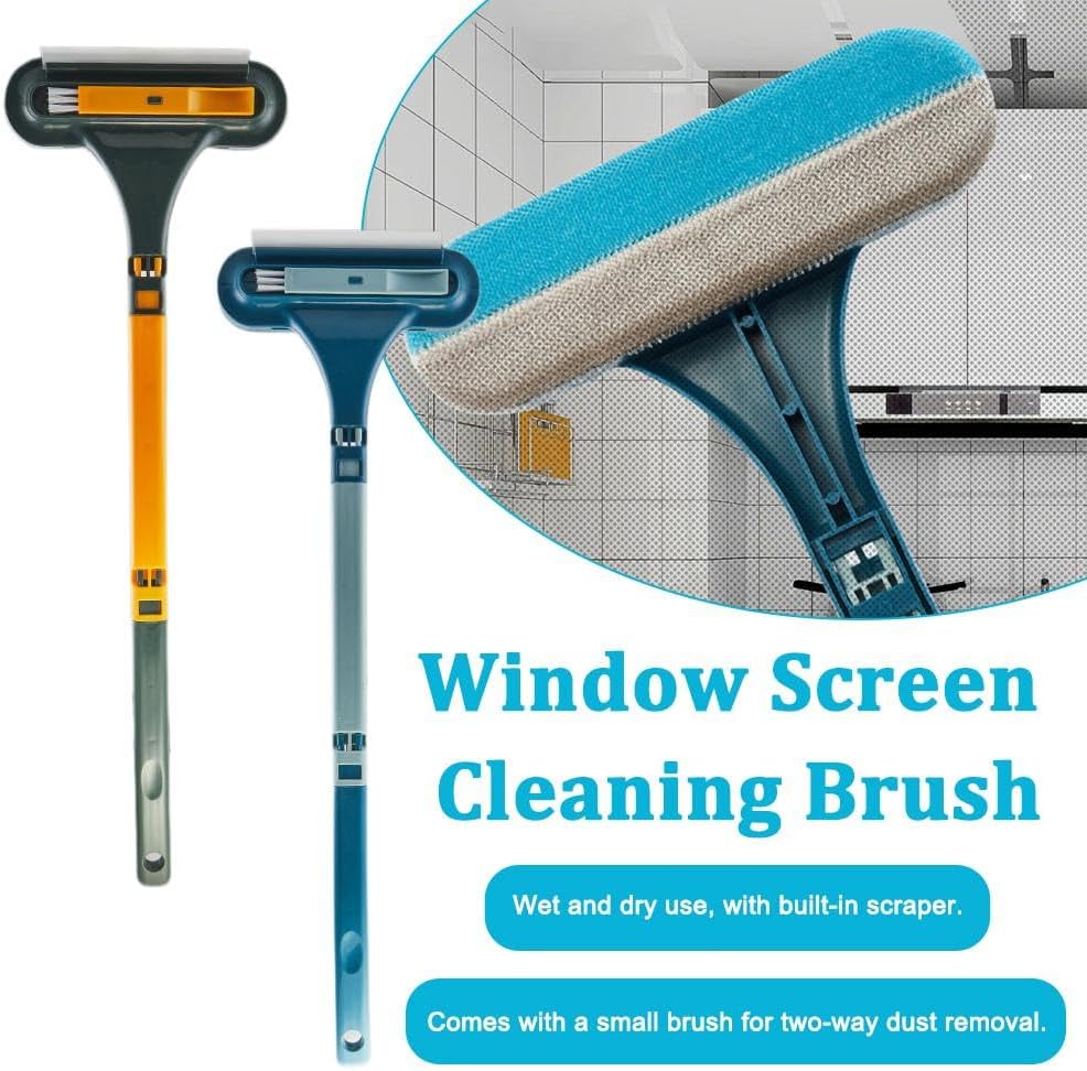 Window Screen Cleaning Brush, Double Sided Window Cleaning Brush and Scraper, Mesh Screen Cleaner,Multi-Purpose CleaningBrush for Patio, Door, Porch Screens