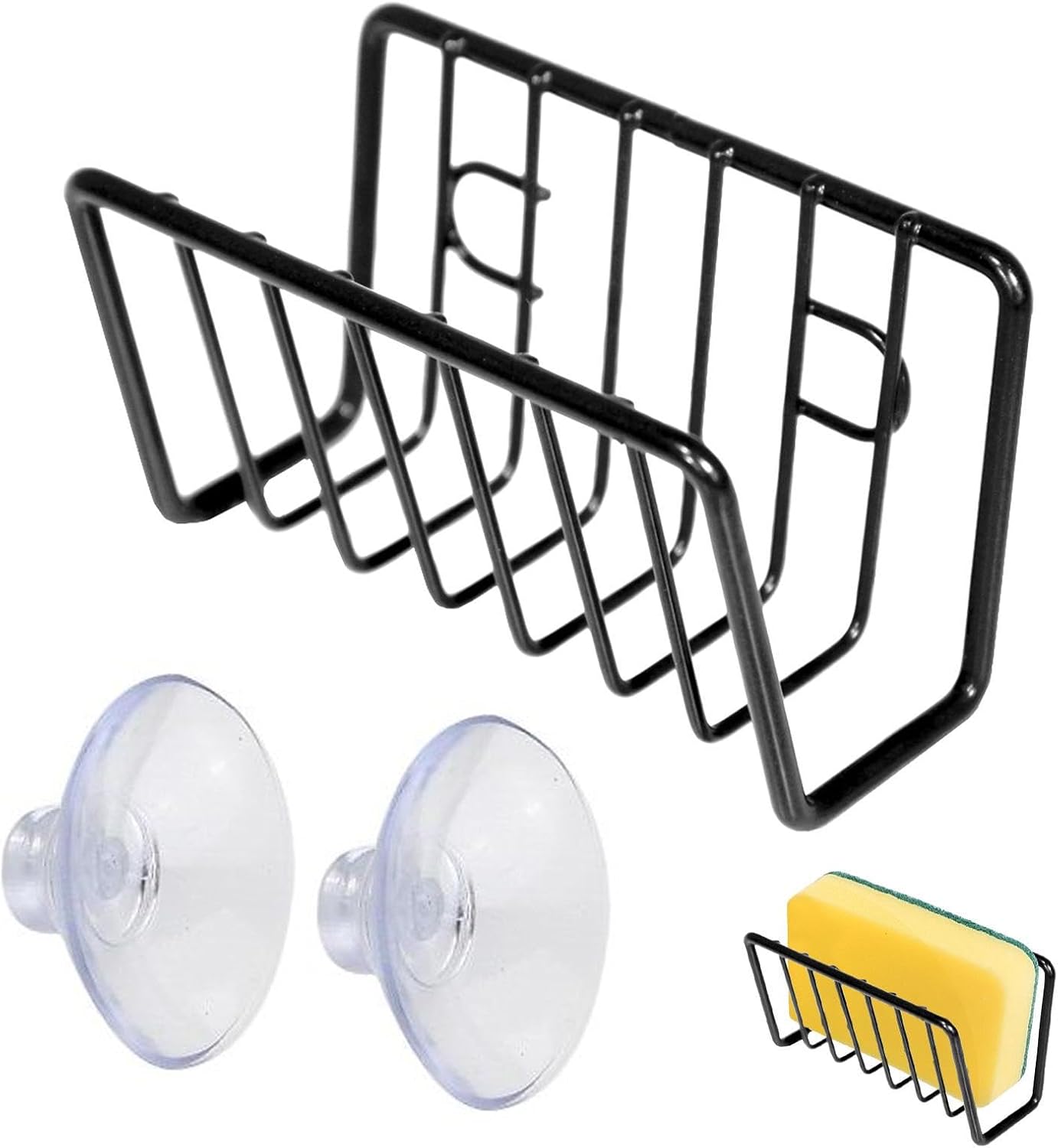 Sponge Rack – Iron and Stainless Steel 11x6x6 Cm | No-Drill Dishcloth Rack | Wall-Mounted Storage Holder for Kitchen Sink Organization to Hold Sponges, Dishcloths, and Cleaning Tools with Durable