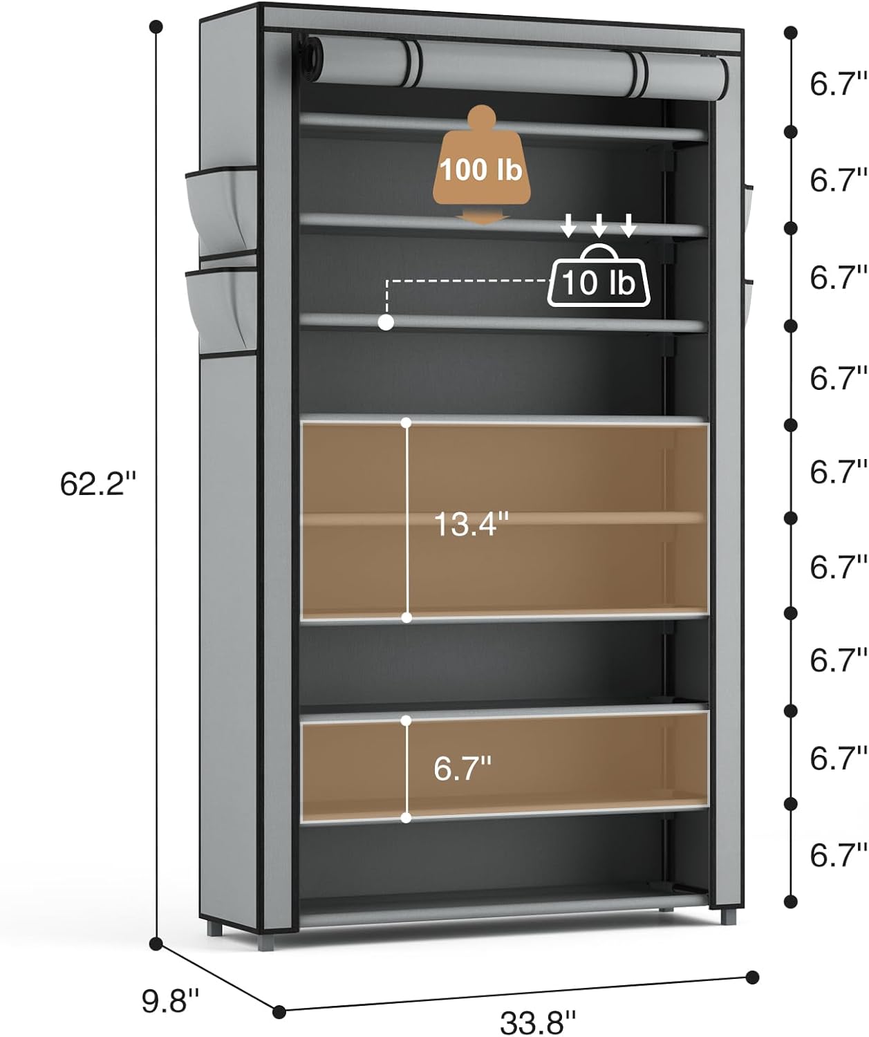 LANTEFUL Shoe Rack with Covers - 10 Tiers Tall Shoe Rack Organizer Large Capacity Shoe Shelf Storage 40 Pairs Space Saving Vertical Shoe Storage Organizer for Closet, Entryway, Dorm, Bedroom