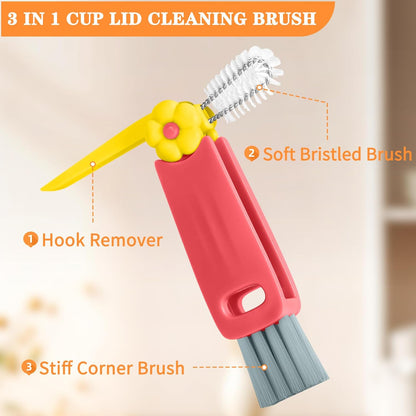 Wanme 3 in 1 Cup Lid Gap Cleaning Brush Set, Multifunctional Bottle Cleaning Brush, Cup Lid Gap Cleaner, Home Kitchen Crevice Brush Tools