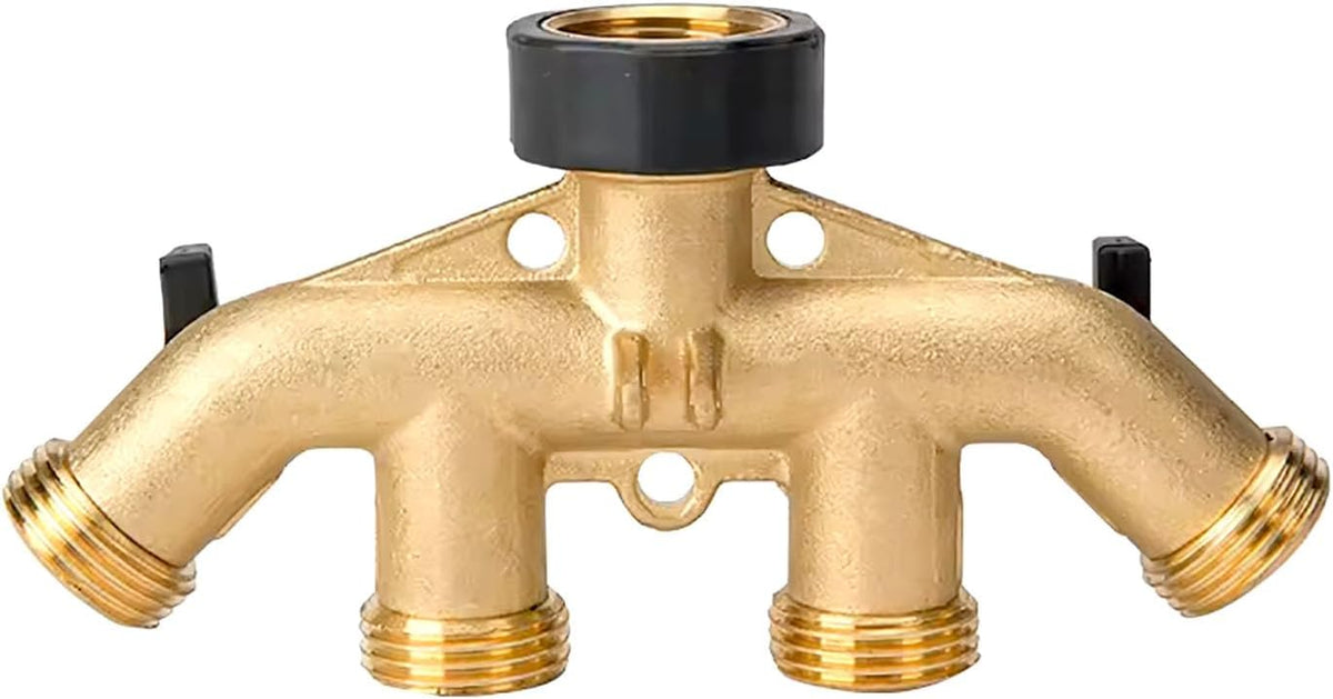CUMIZON Solid Brass Garden Hose Splitter, 2 Way | Long Handle, 3/4" Standard Threads, Leak-Proof Dual Outlet, Heavy Duty Y Splitter, For Sprinklers and Irrigation Systems