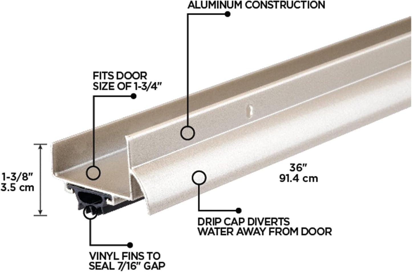 M-D Building Products 49000 36 in. Satin Nickel Aluminum U-Shape Screw-on Under Door Seal
