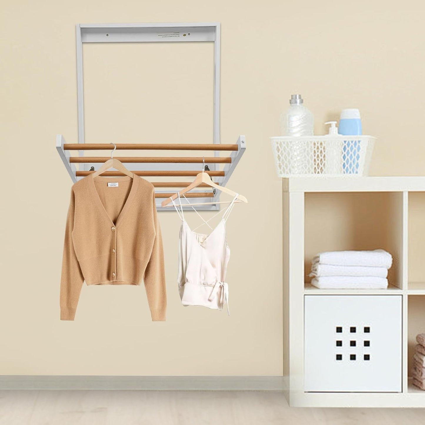 Wall Mounted Clothes Drying Rack, Wall Mount Drying Racks for Laundry | Foldable Wall Drying Rack Clothing with Drop-Down Design for Balconies, Toilets, Laundry Rooms, Bathroom