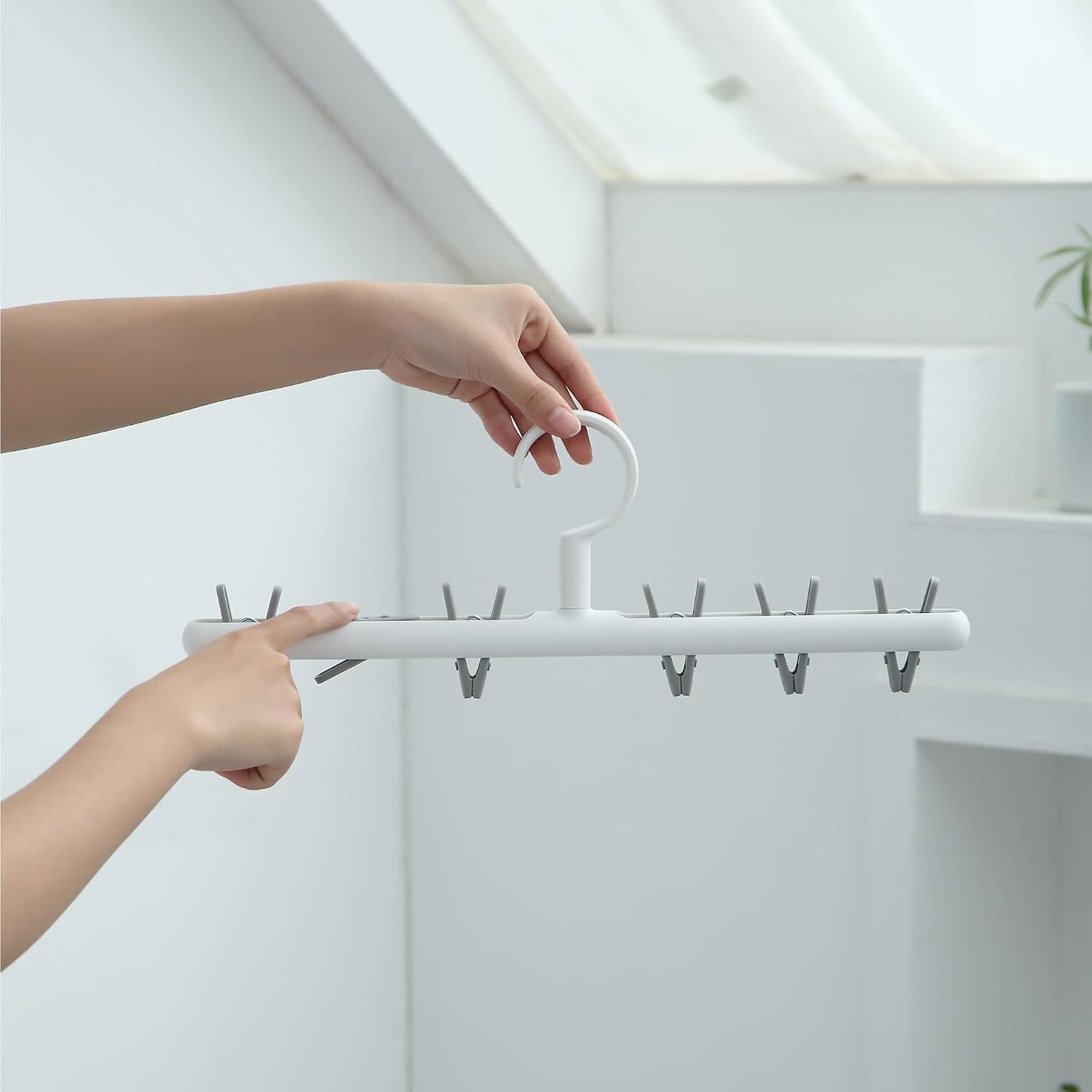 Foshine Clothes Hanger 2 Pack with 8 Clips,Clothes Drying Racks for Drying | Windproof For Drying Socks Bras Underwears Baby Clothes, Hats Scarfs Towels Pants and Gloves Diaper