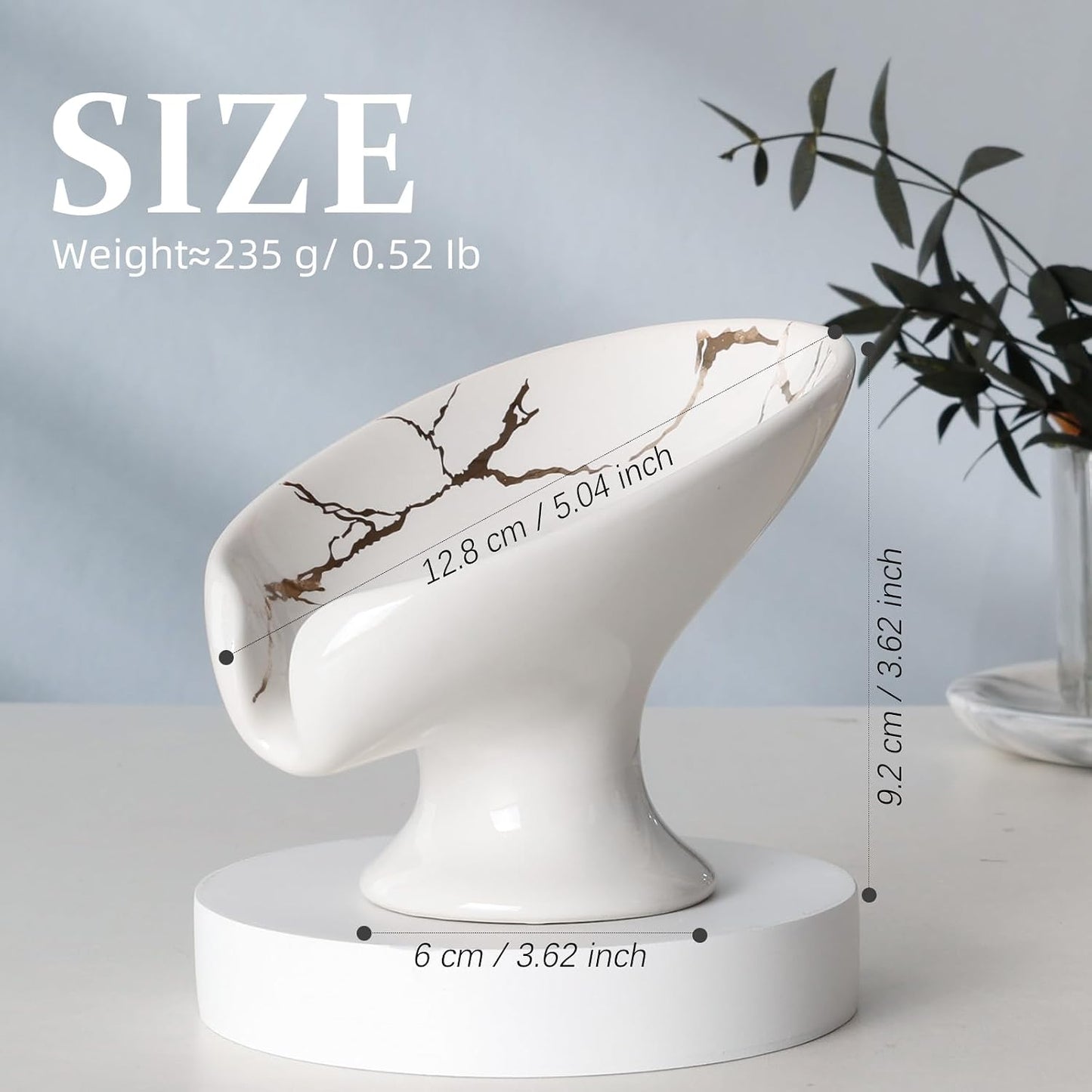 Small Soap Dish, Self Draining Bar Soap Holder for Bathroom Sink, Leaf Shaped Drainage Ceramic with Marble-Pattern Finish, Decorative Soap Dish, No Suction Cup, ANTIS'S HOME