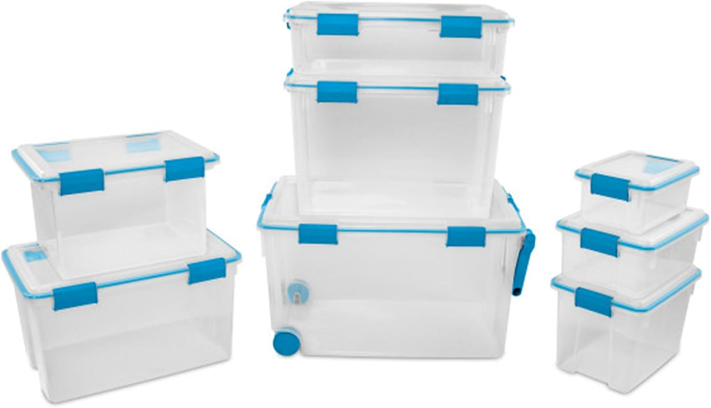 Sterilite 4-Pack Gasket Box, Home Storage Organizer Bins with Lids, 37 Quart – Stackable Clear Plastic Containers for Bedroom, Bathroom, Garage, Basement, or Attic