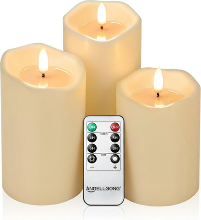 ANGELLOONG Flickering Flameless Candles, Realistic Battery Operated Candles with Remote and Timer, Set of 3 LED Candles for Room Fall Home Wedding Decor Centerpieces Table Party Valentines Decorations