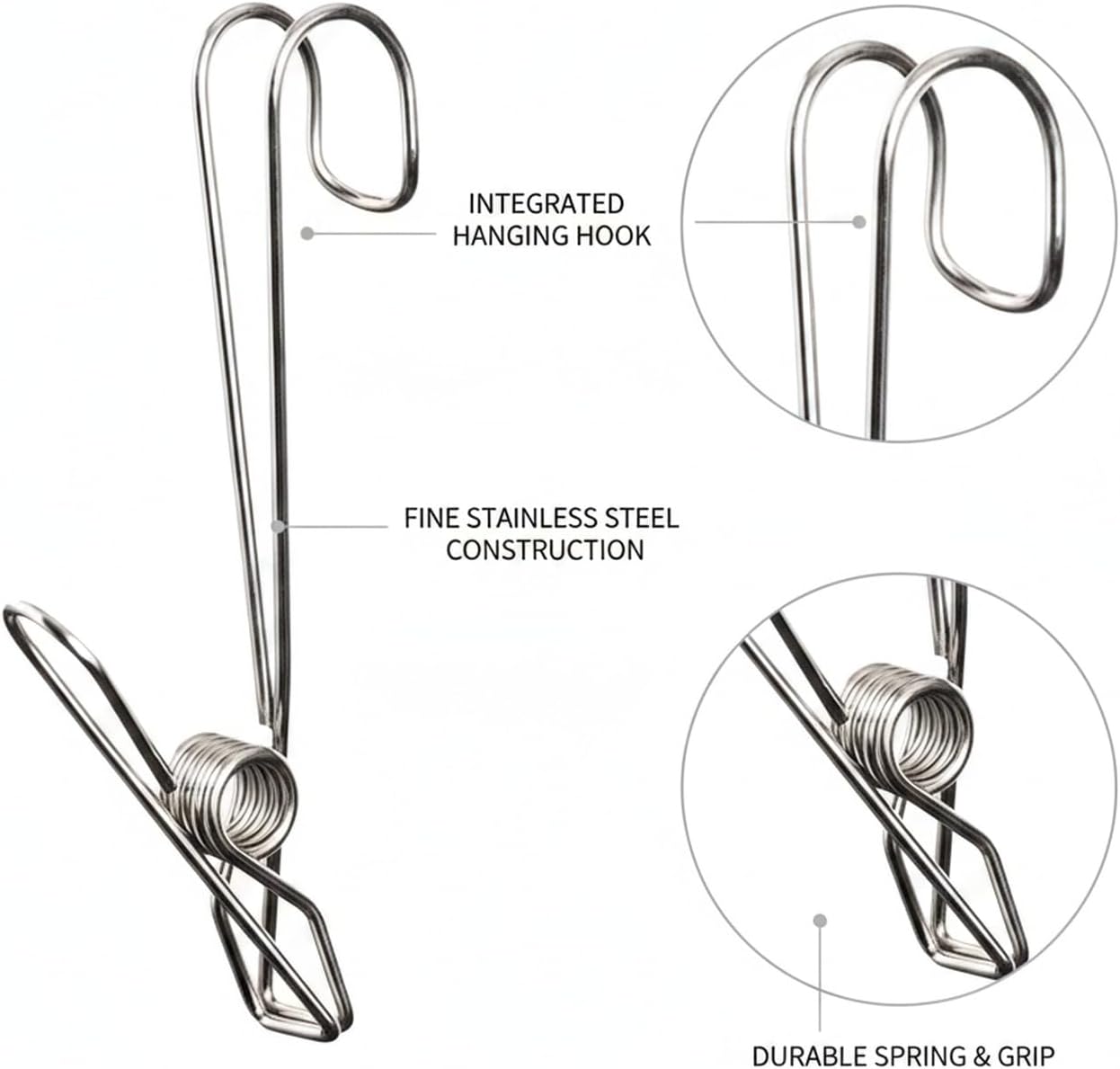 Stainless Steel Hanging Clips for Wet Laundry - Space Saving Hook & Clip Hanger for Bathroom Shower Rods, Towel Bars & Closet Organization