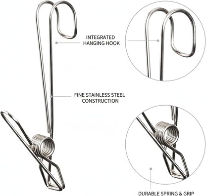 Stainless Steel Hanging Clips for Wet Laundry - Space Saving Hook & Clip Hanger for Bathroom Shower Rods, Towel Bars & Closet Organization