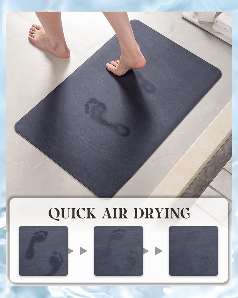 MontVoo -Bath Mat-Rubber Backing Non SlipThin Bathroom Rugs Fit Under Door- Quick Dry Absorbent Faux Suede Surface Grey Bathroom Floor Mats-Shower Rug for in Front of Bathtub Shower Gray 16x24