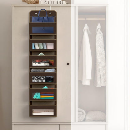 Simple Houseware 6 Clear Window Pocket Over Closet Door Storage Hanging Organizer for Bedroom, Bathroom, Pantry, Beige