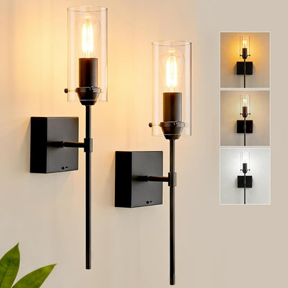 Battery Operated Wall Sconce, Glass Wireless Wall Sconces Set of Two Rechargeable with Remote Control Dimmable Wall Light for Bedroom Living Room Hallway Entryway, 3000-6500K