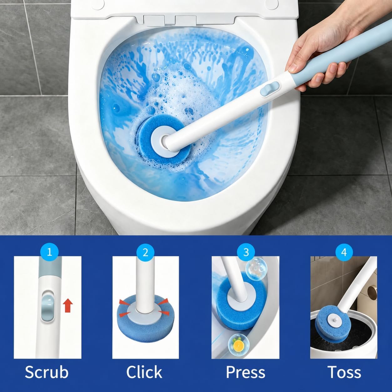 RV Toilet Brush, RV Accessories, Wall Mount Toilet Brush, 64 Toilet Refills | Hands Free Toilet Brush, One-Button Release, RV Toilet Brush and Holder Set, Compact Design, Camper Bathroom Accessories