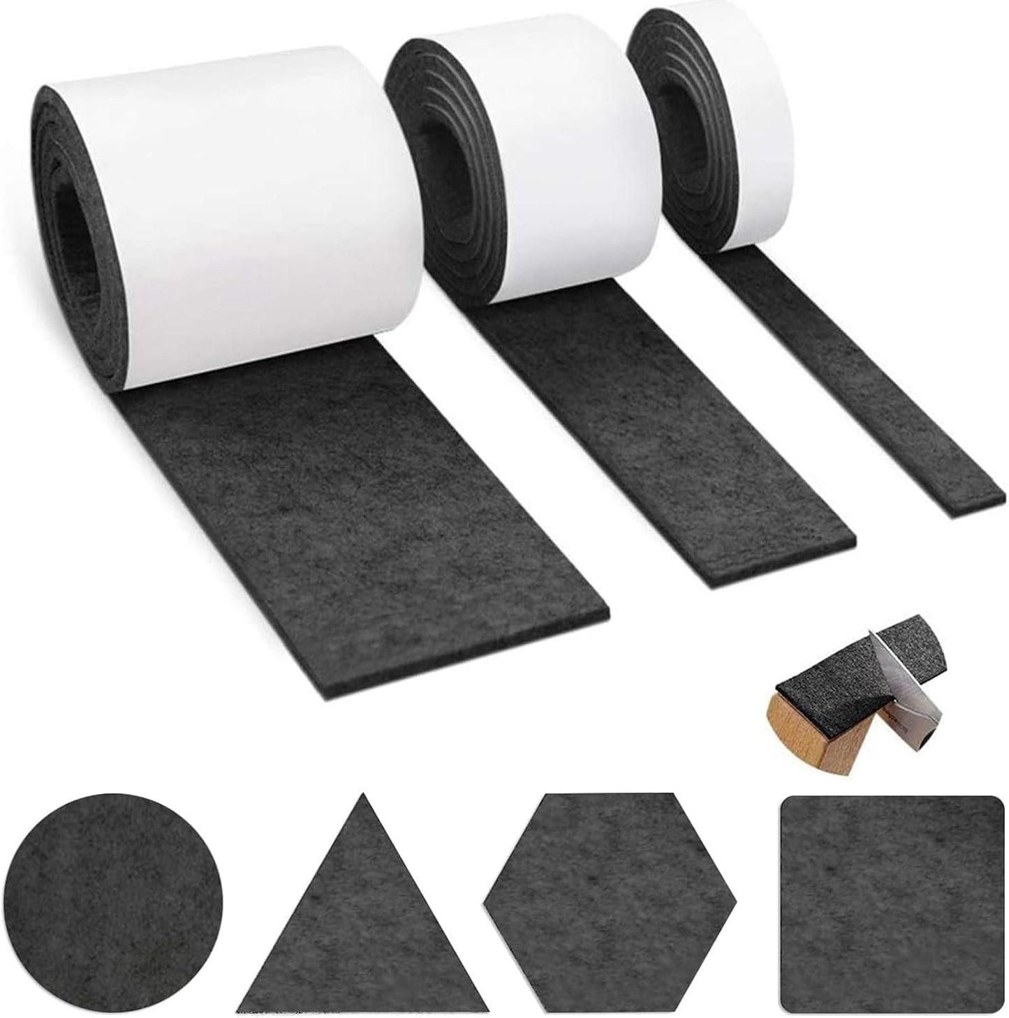 Felt Furniture Pads, 3 Rolls Furniture Felt Pads Hardwood Floor Wall Protectors Non Slip Self Adhesive Cuttable Black Strip Tape Floor Protectors for Table Chair Bed Sofa Legs