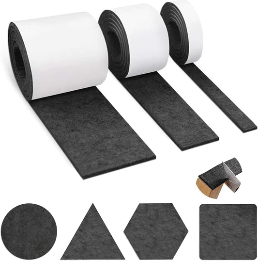 Felt Furniture Pads, 3 Rolls Furniture Felt Pads Hardwood Floor Wall Protectors Non Slip Self Adhesive Cuttable Black Strip Tape Floor Protectors for Table Chair Bed Sofa Legs