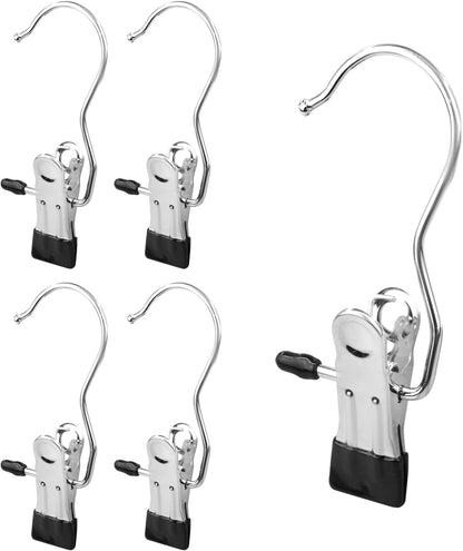 FuninCrea Laundry Hooks Clip, 5 Pcs Stainless Steel Anti-Slip Boot Laundry Hanger Clips Portable Heavy Duty Multi-Functional Single Hanging Clothes Clips for for Scarf, Gloves, Shoes, Socks (Blue)