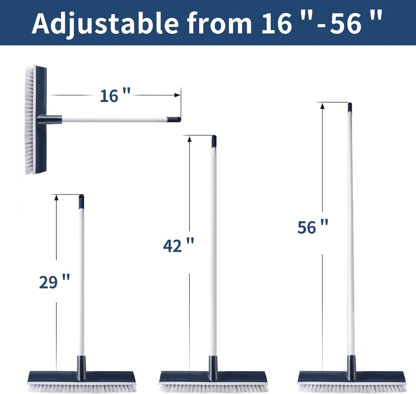 BOOMJOY Floor Scrub Brush with 57" Long Handle, 12" Wide Head, 2 in 1 Scrape and Brush, Stiff Bristle for Cleaning Bathroom, Patio, Kitchen, Tile, Wall and Deck
