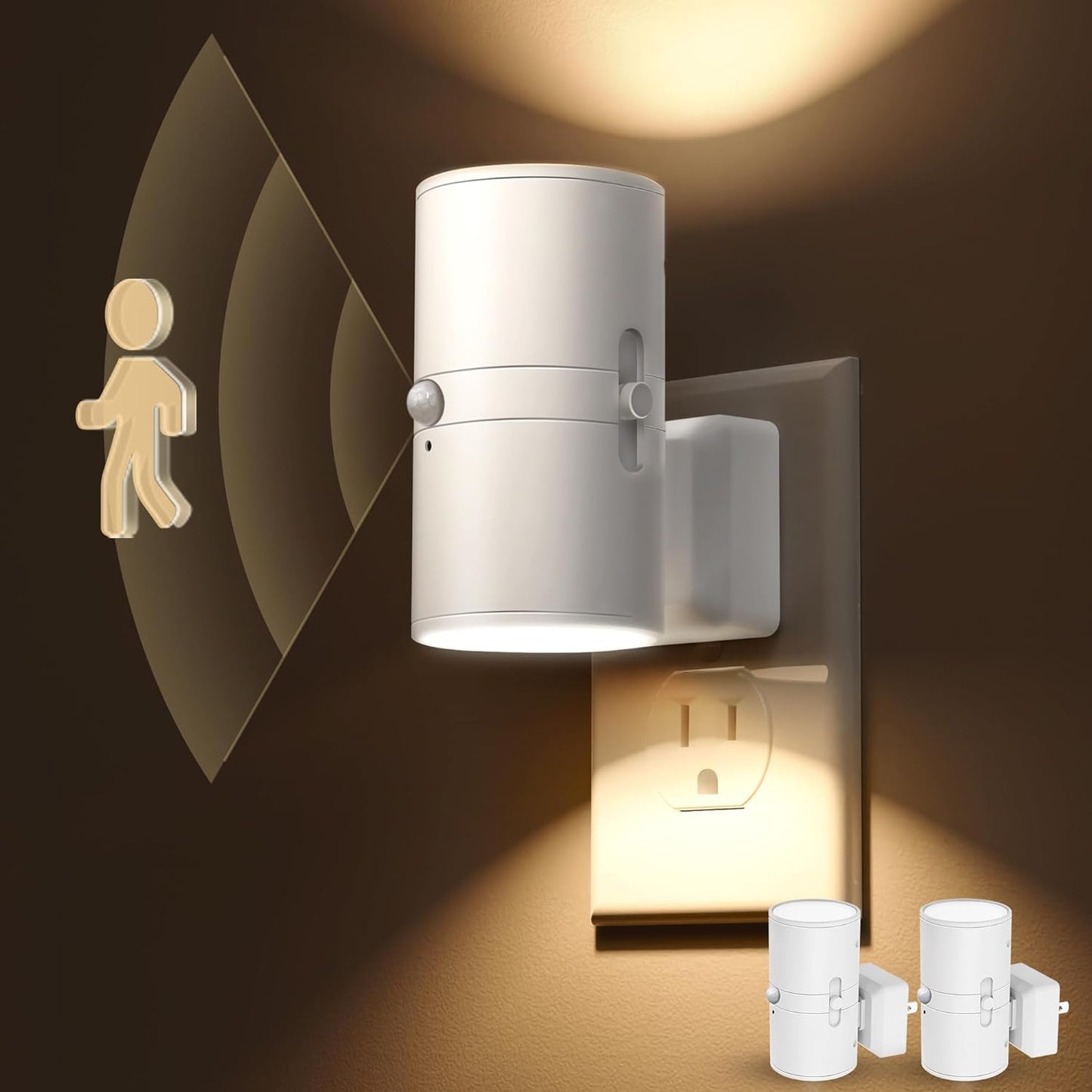 L LOHAS LED Motion Sensor Night Light, Dimmable Night Lights Plug into Wall, Plug in Nightlight, Motion Sensor Light Indoor for Bathroom Hallway Bedroom Stairs Kids Elderly [3000K,2 Pack]