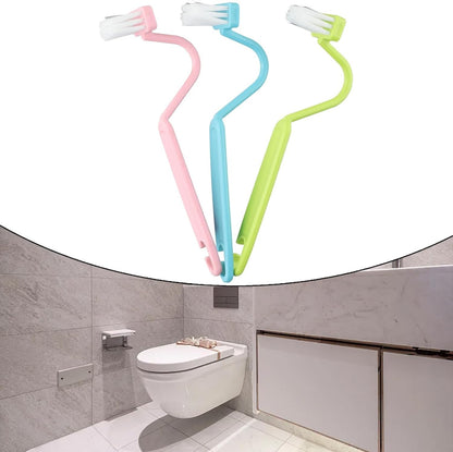 Plastic Toilet Under Rim Cleaning Brush Set with S-Type Curved Handle for Home, 3-Pack, Green/Pink/Blue, 20 x 3 cm