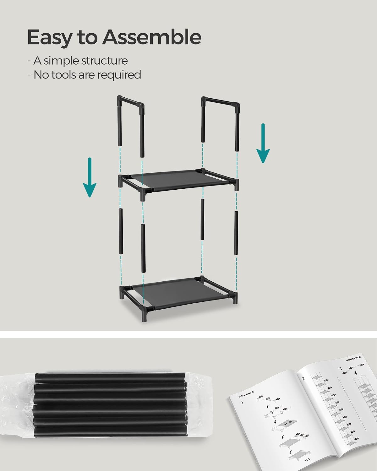 SONGMICS Shoe Rack, 10-Tier Shoe Shelf, Shoe Storage Organizer, 11 x 17.7 x 68 Inches, Metal Frame, Non-Woven Fabric Shelves, for Entryway, Bedroom, Black ULSH010B02