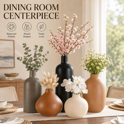 Ceramic Vase Set of 4, Modern Vases Home Decor, Neutral Decorative Vase for Bouquet Pampas Grass Dried Fresh Flowers, Small Vase for Living Room, Kitchen, Bedroom, Bathroom, Entryway Mantel, Decor