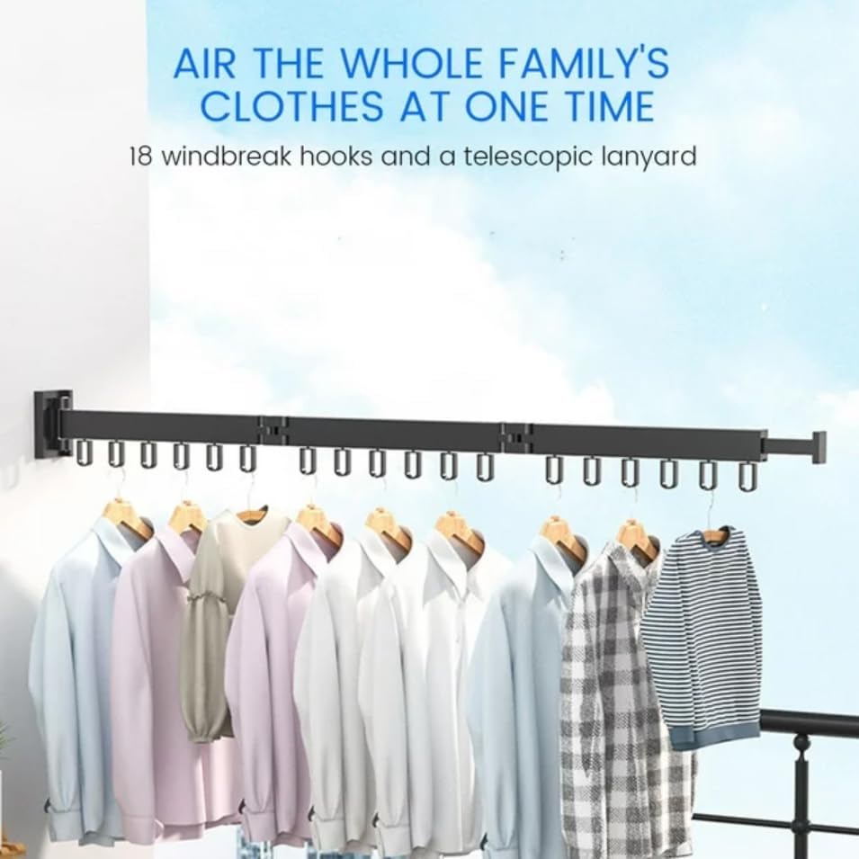 Clothes Drying Rack Wall Mounted Retractable, Aluminum Collapsible Laundry Organizer, Space-Saver Hanger Holds Quilts for Bedroom Bathroom Balcony (Grey)
