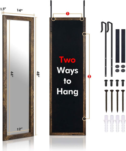 ikkle Wooden Full Length Door Mirror 48" x 14", Rustic Frame | Over The Door Mirror & Wall Mounted Hanging Mirror for Bedroom, Bathroom, Living Room, Dorm Room