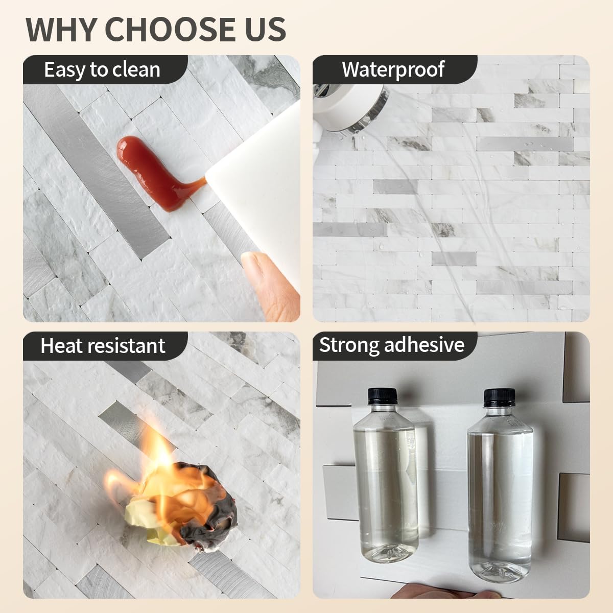 DICOFUN 10-Sheet Peel and Stick Backsplash Wall Tile, PVC Kitchen Backsplash Peel and Stick in Sandstone, 9.4 sq.ft