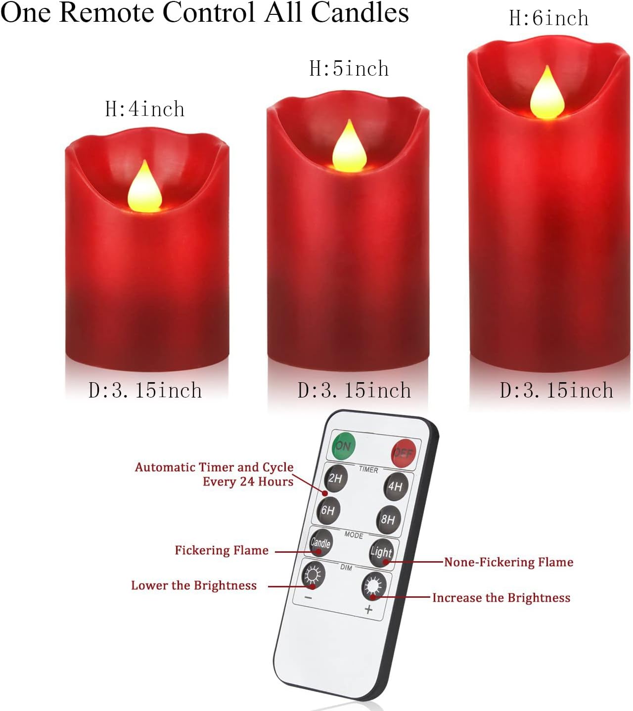 Flameless Flickering LED Battery Candles :Set of 3 Ivory Real Wax Pillar Operated Fake Faux Lights with Remote Control and Timer Function Flicker Candle for Decoration Christmas Votive Garden Outdoor