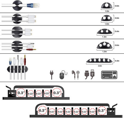 N NOROCME 192 PCS Cable Management Kit 4 Wire Organizer Sleeve | 11 Cable Holder,35Cord Clips 10+2 Roll Cable Organizer Straps,100 Fastening Cable Ties,for Computer TV Under Desk