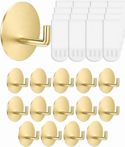 Removable Towel Hooks for Bathrooms, Heavy Duty Adhesive Hooks for Walls No Damage, Black Home Storage Hooks for Inside Shower, Sticky Hooks for Hanging Robe Coat Loofah Clothes Kitchen, 14Pcs Sus304