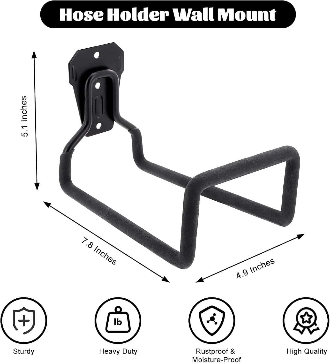 2 Pack Garden Hose Holder, Hose Reel Heavy Duty Hose Hanger, Wall Mounted Water Hose Holder Outdoor/Indoor Metal Durable Hose Hooks Ideal for Water Hose Storage Garden Yard Hold Max 154 Lbs- Black