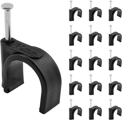 Flat Ethernet Cable Wire Clips with Nail, 14mm, White | Single Coaxial Cable Clamps, Cable Management