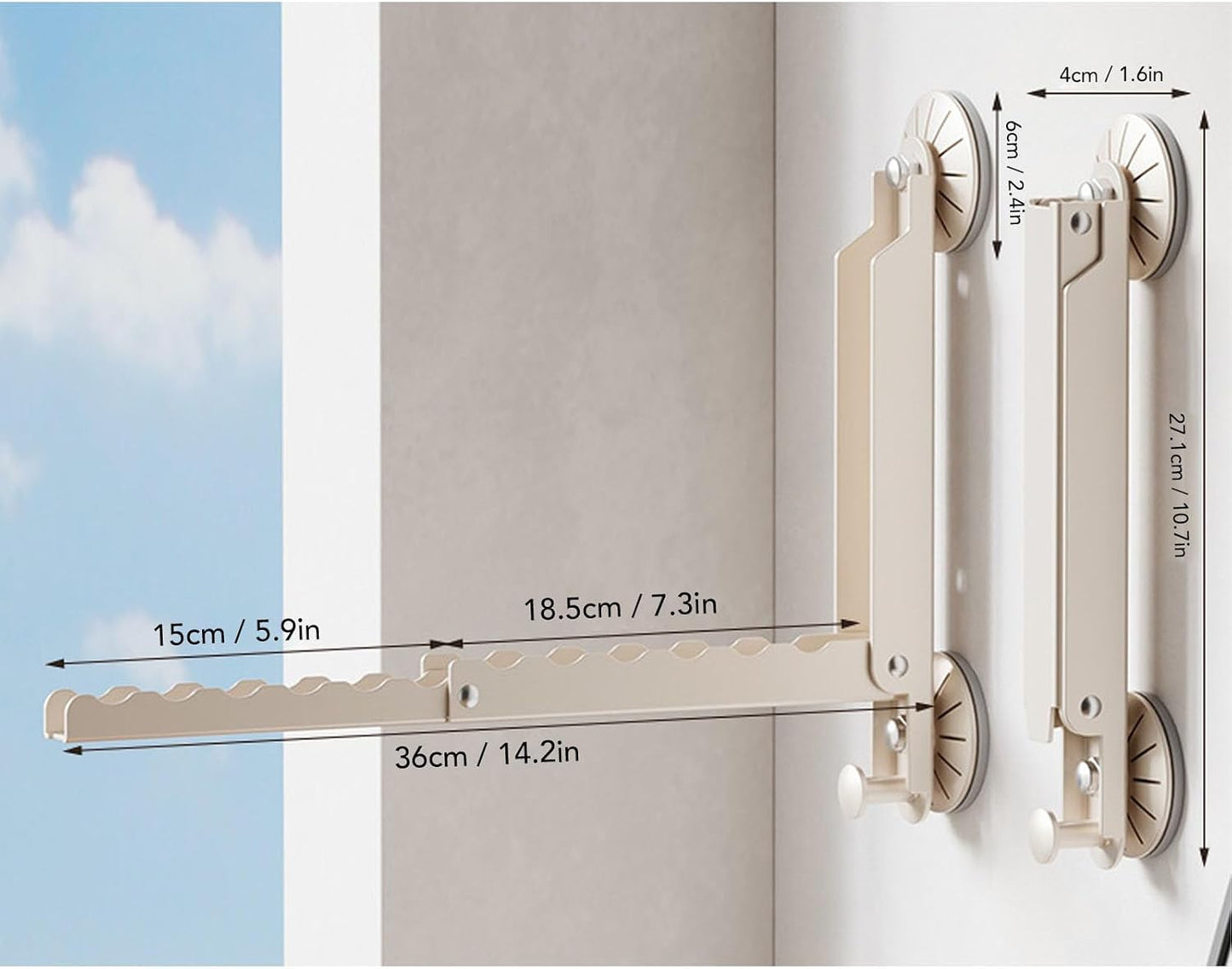 Wall Mounted Drying Rack with Extendable Heavy Duty Design. Ideal for Laundry Rooms, Bathrooms, and Balconies. Space Saving Storage Solution for Towels and Clothing (White)