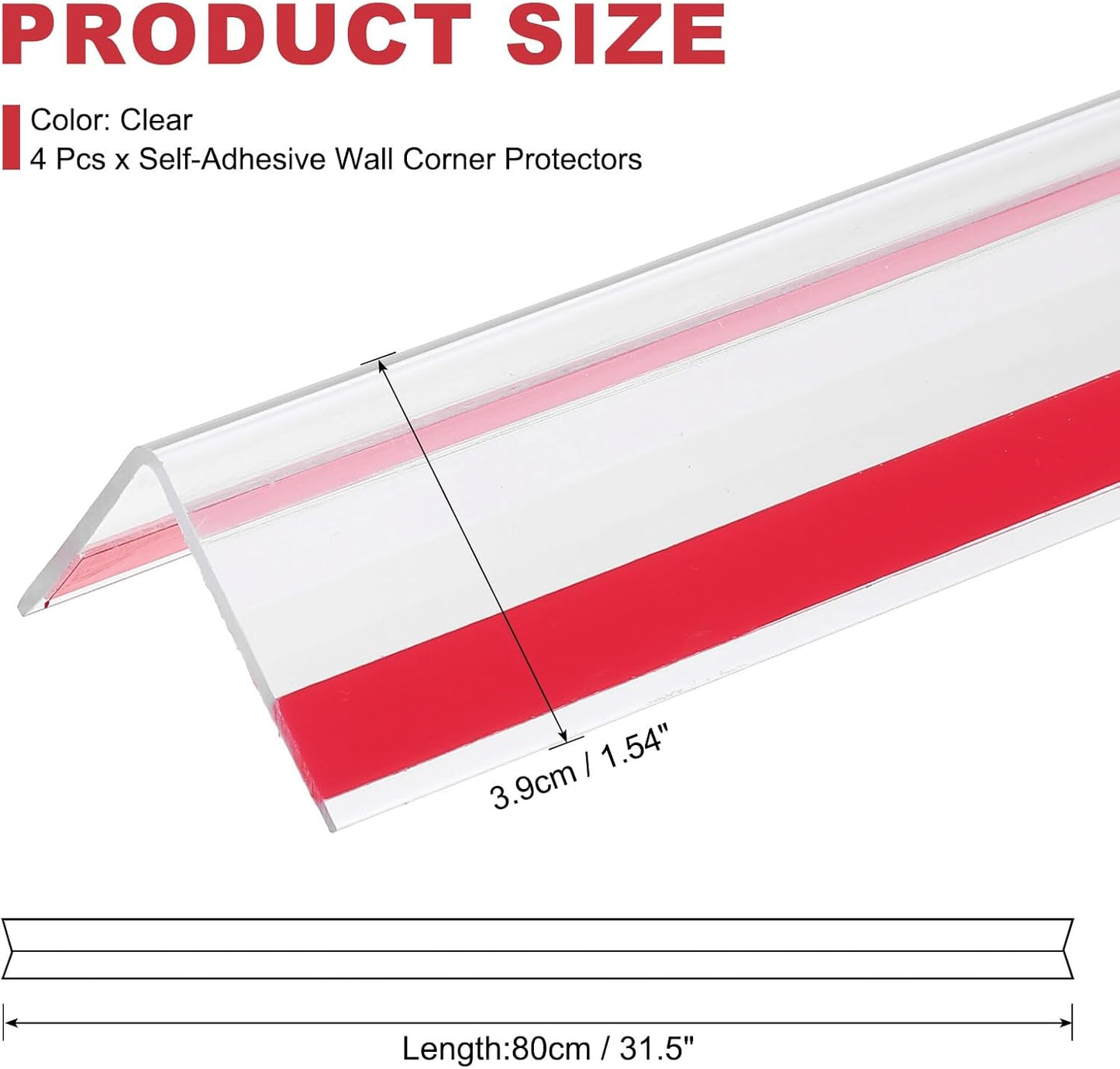 uxcell 4Pcs Wall Corner Protector, Self Adhesive Clear Corner Protector Strip for Door Wall Table Cabinet Furniture Edge Guard 31.5" x 0.98"