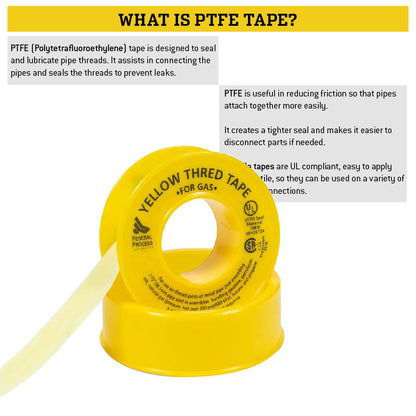 Gasoila Yellow PTFE Thread Seal Tape – Professional-Grade, 1/2 Inch x 260 Inch, High-Density Thread Tape for Gas Lines– Leak-Proof Seal, Non-Toxic