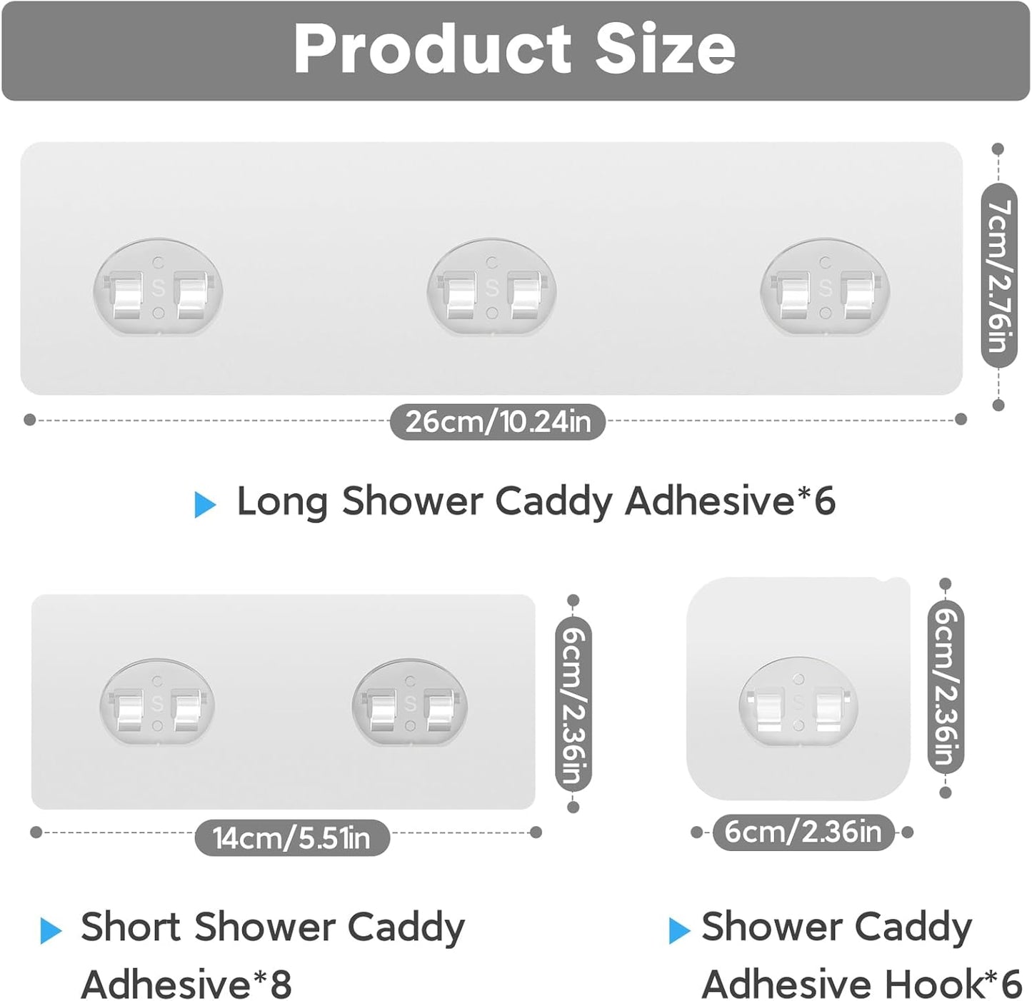 14 Pack Shower Caddy Adhesive Replacement, Transparent Strong Adhesive Hooks, No Drilling, Waterproof Wall Hooks for Shower Caddy, Bathroom Storage Shelves and Kitchen Racks