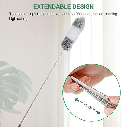 SetSail Extra-Long Dusters with Extension Pole 100-inch for Cleaning, Bendable Microfiber Head Washable Ceiling Fan Duster for High Ceilings, Furniture