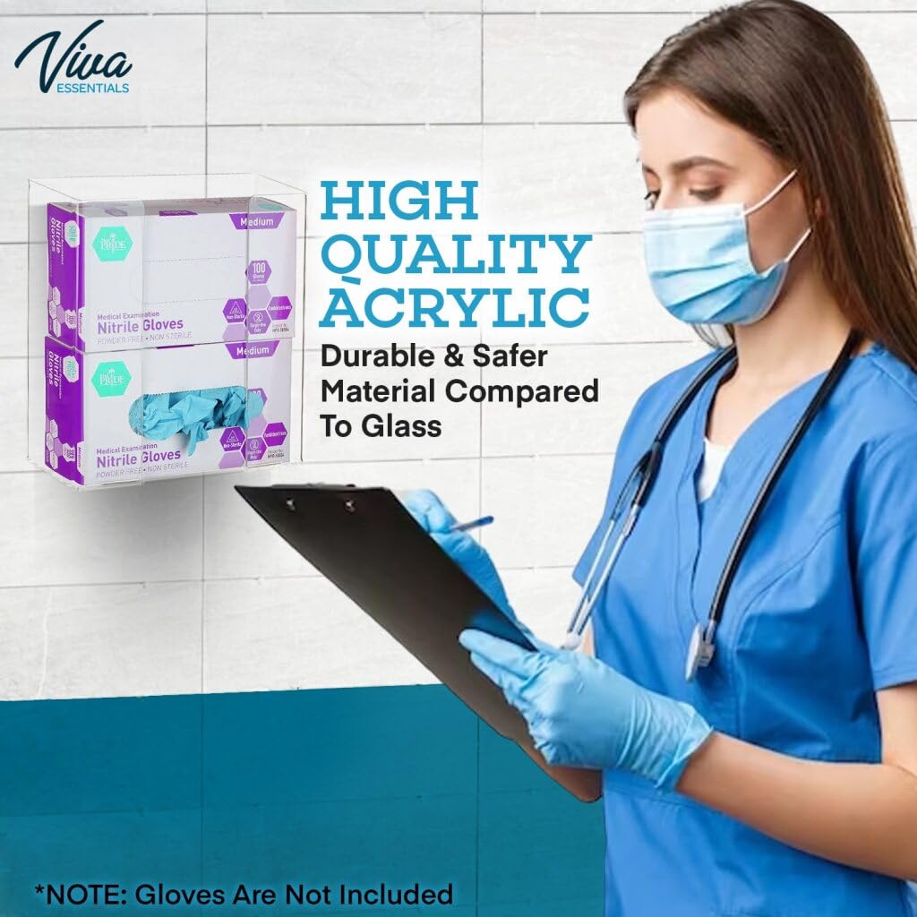 AdirMed VivaEssentials Double Glove Box Holder, Wall Mount or Free Standing Black Acrylic Glove Holder