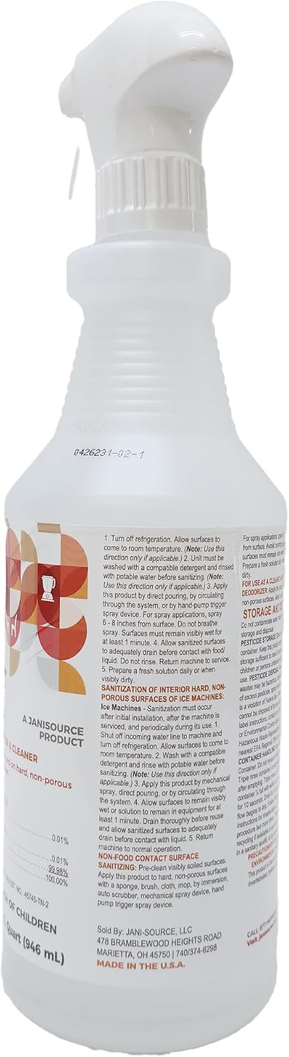 Bussit Clean Foodservice Surface Sanitizer & Cleaner, Spray and Wipe, Kills 99.9% of Kitchen Bacteria, 1 Quart (Each)