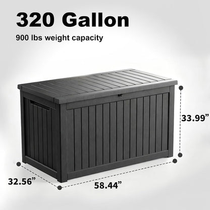 230 Gallon Large Outdoor Storage Box Waterproof, UV Resistant Resin Deck Box with Hydraulic Rod & Lockable Latch for Patio Furniture, Outside Storage Box for Garden Tools, Patio Cushions, Black