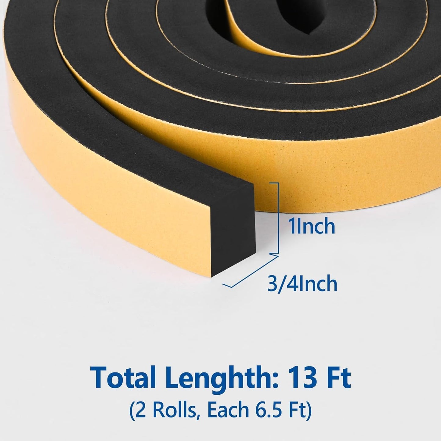 Kikerike Self Adhesive Foam Tape Weatherstrip 1/2In x 1/4In x 16.5Ft High Density Foam Insulation Strips Seal Weather Stripping with Strong Adhesive for Door and Window Sound Isolation Soundproofing