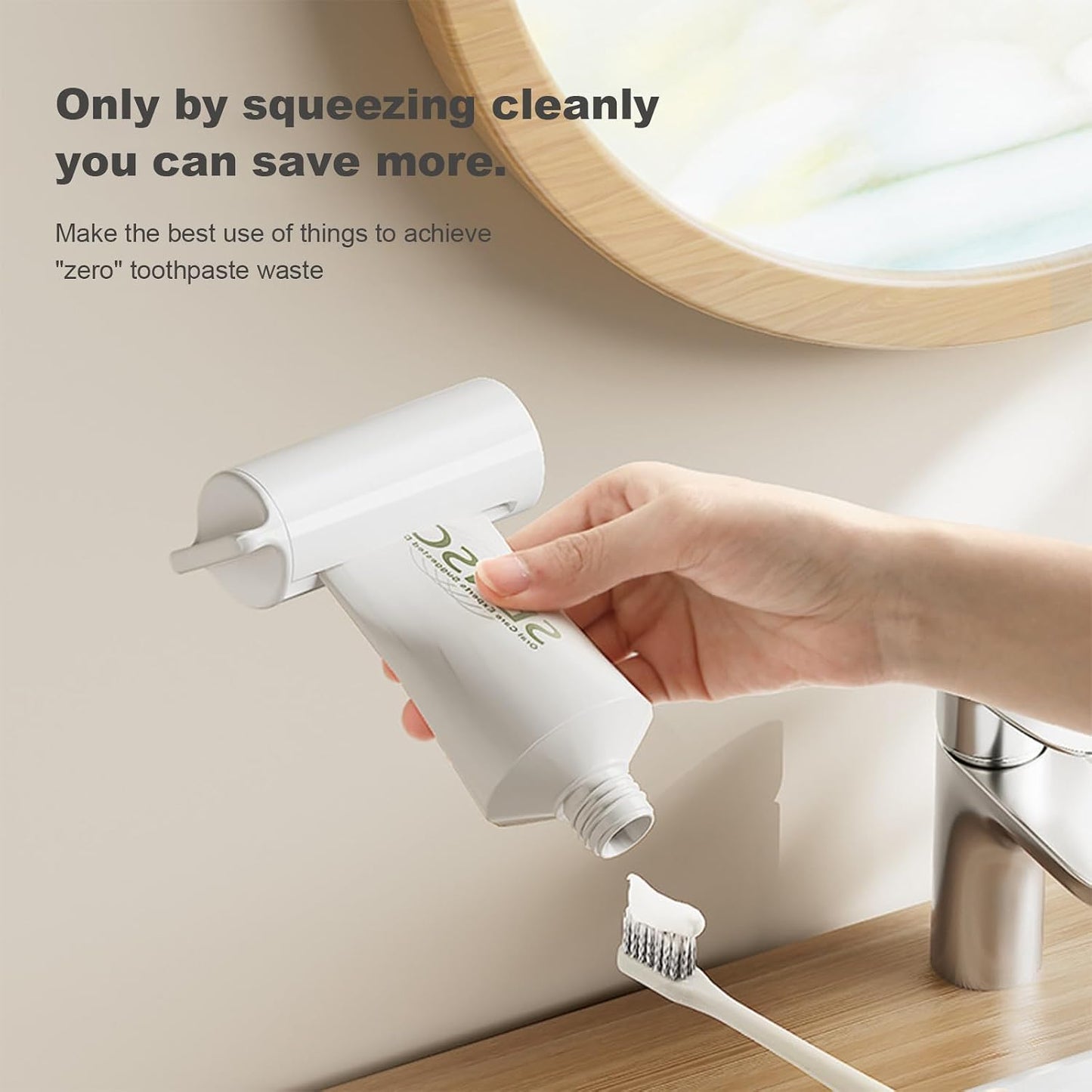 ROOM127 Wall Mounted Toothbrush Holder Set with Toothpaste Dispenser, Amber | 5-Piece Set with 4 Covered Individual Slots, No-Drill Adhesive Mount and Pump-Style Squeezer for Manual or Electric Brushes