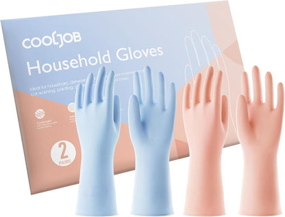 COOLJOB Medium Household Rubber Gloves with Cotton Liner & Non-slip Grip, Waterproof Long Lasting Dishwashing Gloves for Kitchen & Bathroom Cleaning, Light Pink, 1 Pair