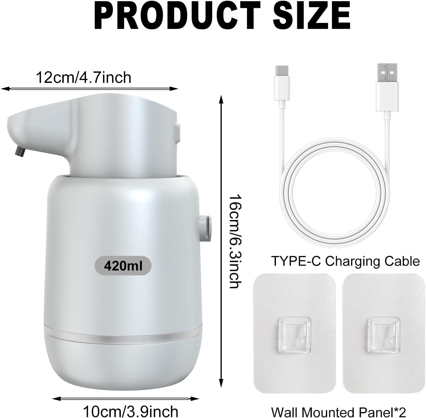 Automatic Foaming Soap Dispenser 15oz/420ml Foaming Hand Sanitizer Touchless Wall Mount with 4levels Adjustable Free Touch Electric Soap Dispenser Rechargeable with Sensor(White)